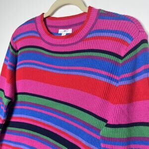 BP Multicolor Striped Sweater Ribbed Knit Lettuce Hem Size XL